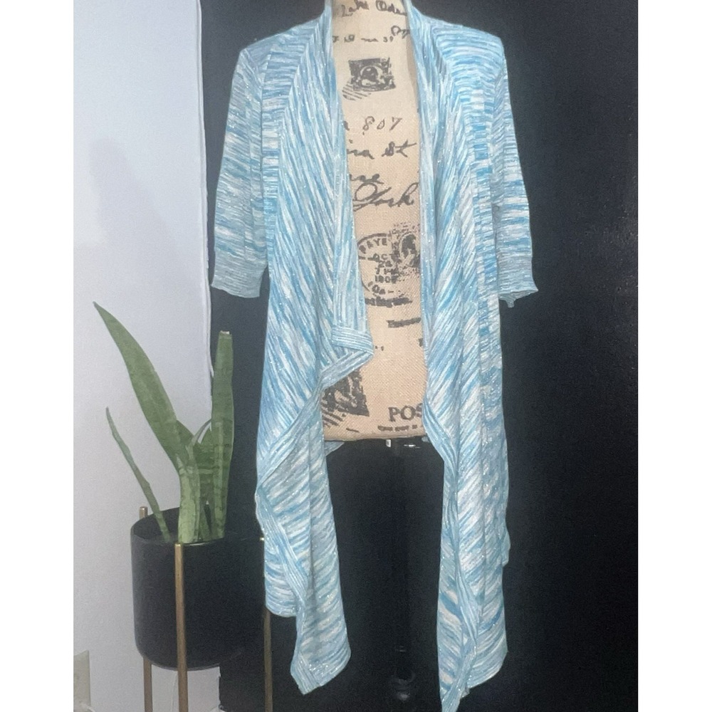 Michael Kors Large Open Front Cardigan Blue Metallic‎ Striped Casual Lightweight